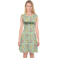 Cute Hamster Pattern Capsleeve Midi Dress