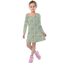 Cute Hamster Pattern Kids  Long Sleeve Velvet Dress