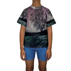 Sky Landscape Nature Clouds Kids  Short Sleeve Swimwear