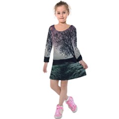 Sky Landscape Nature Clouds Kids  Long Sleeve Velvet Dress