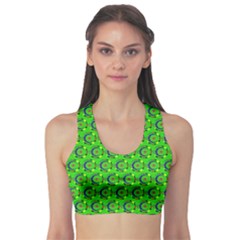 Green Abstract Art Circles Swirls Stars Sports Bra