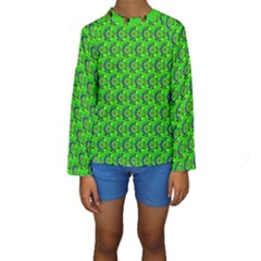 Green Abstract Art Circles Swirls Stars Kids  Long Sleeve Swimwear