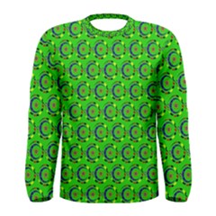 Green Abstract Art Circles Swirls Stars Men s Long Sleeve Tee by Simbadda