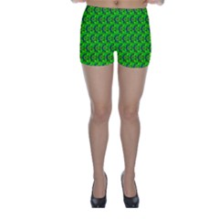 Green Abstract Art Circles Swirls Stars Skinny Shorts