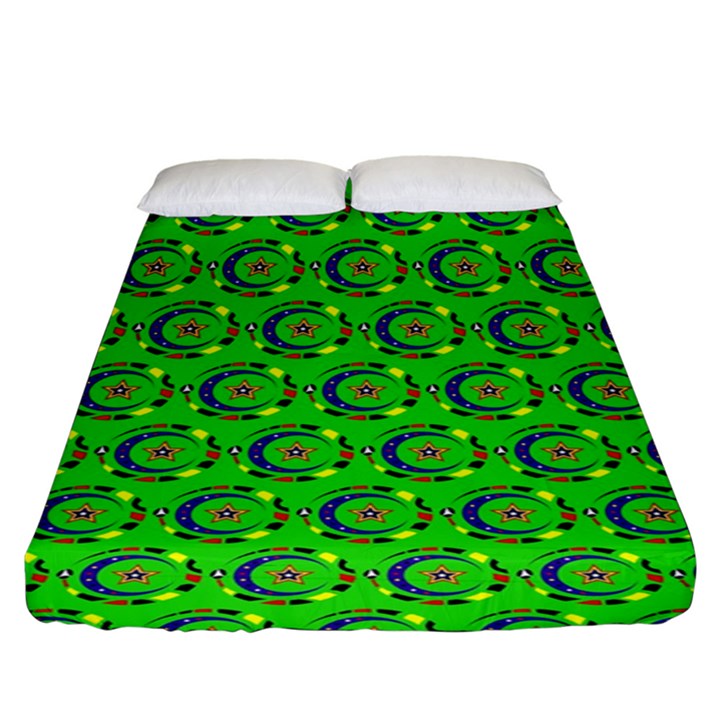 Green Abstract Art Circles Swirls Stars Fitted Sheet (King Size)