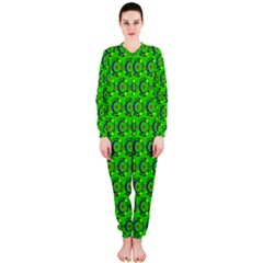 Green Abstract Art Circles Swirls Stars Onepiece Jumpsuit (ladies)  by Simbadda