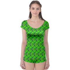 Green Abstract Art Circles Swirls Stars Boyleg Leotard 