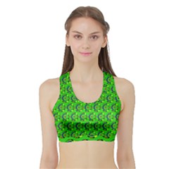 Green Abstract Art Circles Swirls Stars Sports Bra With Border