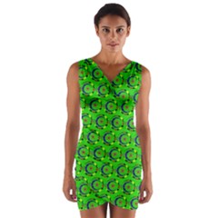 Green Abstract Art Circles Swirls Stars Wrap Front Bodycon Dress