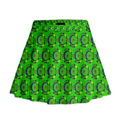 Green Abstract Art Circles Swirls Stars Mini Flare Skirt