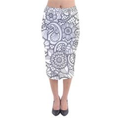 These Flowers Need Colour! Velvet Midi Pencil Skirt