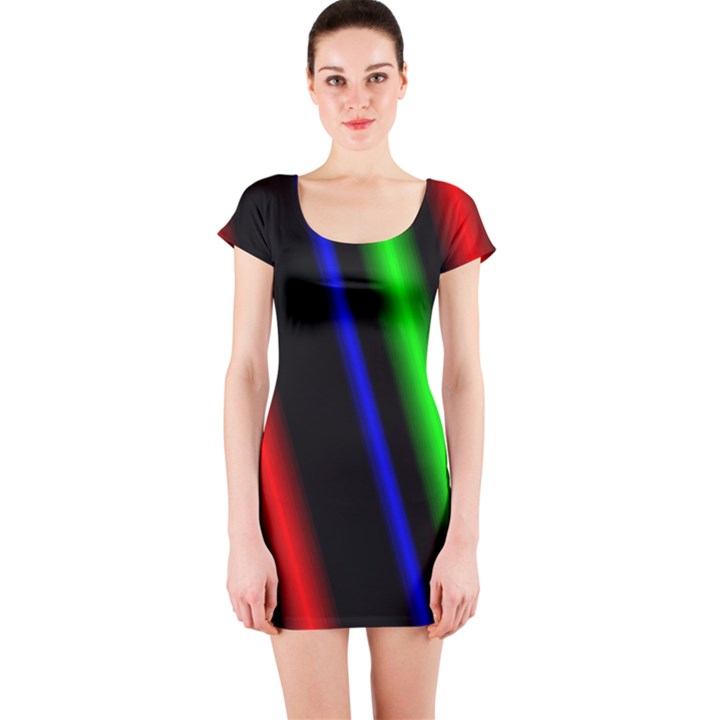 Multi Color Neon Background Short Sleeve Bodycon Dress