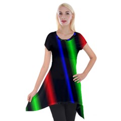 Multi Color Neon Background Short Sleeve Side Drop Tunic by Simbadda