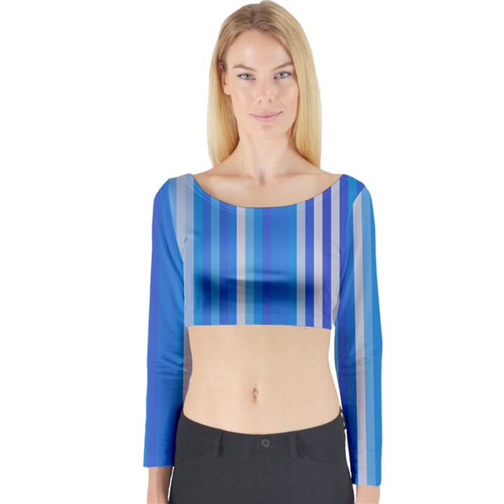 Color Stripes Blue White Pattern Long Sleeve Crop Top