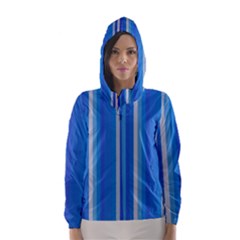 Color Stripes Blue White Pattern Hooded Wind Breaker (women)