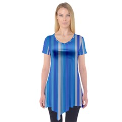 Color Stripes Blue White Pattern Short Sleeve Tunic  by Simbadda