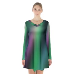 Course Gradient Color Pattern Long Sleeve Velvet V-neck Dress