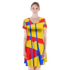 Graphic Design Graphic Design Short Sleeve V-neck Flare Dress