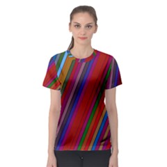 Color Stripes Pattern Women s Sport Mesh Tee