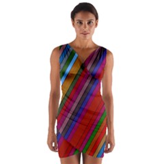 Color Stripes Pattern Wrap Front Bodycon Dress by Simbadda