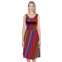 Color Stripes Pattern Midi Sleeveless Dress by Simbadda