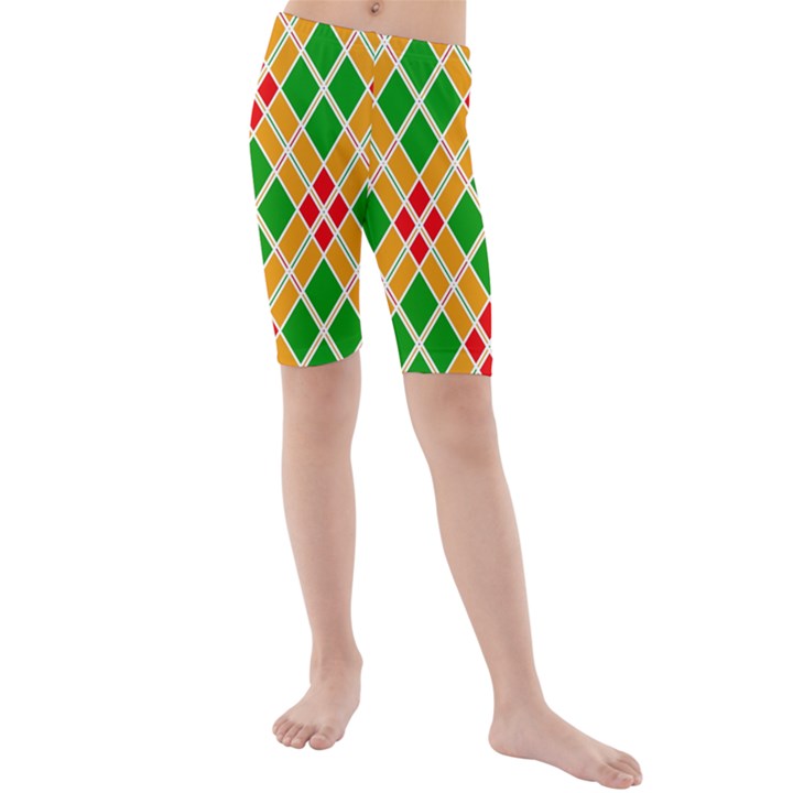 Colorful Color Pattern Diamonds Kids  Mid Length Swim Shorts