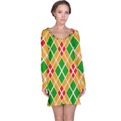 Colorful Color Pattern Diamonds Long Sleeve Nightdress