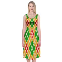 Colorful Color Pattern Diamonds Midi Sleeveless Dress