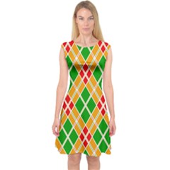 Colorful Color Pattern Diamonds Capsleeve Midi Dress