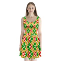 Colorful Color Pattern Diamonds Split Back Mini Dress 