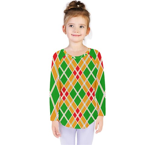 Colorful Color Pattern Diamonds Kids  Long Sleeve Tee by Simbadda