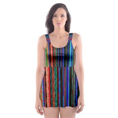 Multi Colored Lines Skater Dress Swimsuit