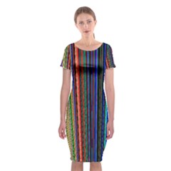 Multi Colored Lines Classic Short Sleeve Midi Dress