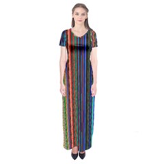 Multi Colored Lines Short Sleeve Maxi Dress