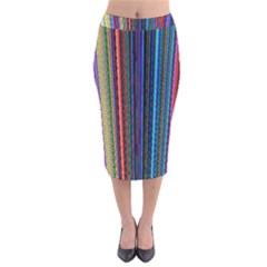 Multi Colored Lines Velvet Midi Pencil Skirt