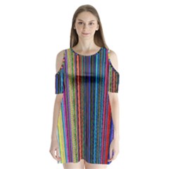 Multi Colored Lines Shoulder Cutout Velvet  One Piece