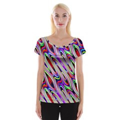 Multi Color Wave Abstract Pattern Women s Cap Sleeve Top by Simbadda