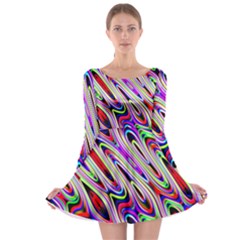 Multi Color Wave Abstract Pattern Long Sleeve Skater Dress