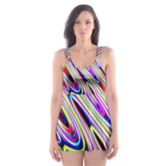 Multi Color Wave Abstract Pattern Skater Dress Swimsuit