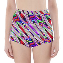 Multi Color Wave Abstract Pattern High-waisted Bikini Bottoms