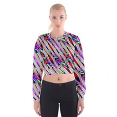 Multi Color Wave Abstract Pattern Women s Cropped Sweatshirt