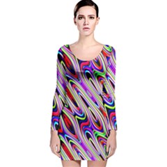 Multi Color Wave Abstract Pattern Long Sleeve Velvet Bodycon Dress