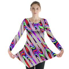 Multi Color Wave Abstract Pattern Long Sleeve Tunic 