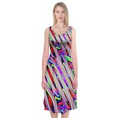 Multi Color Wave Abstract Pattern Midi Sleeveless Dress by Simbadda