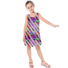 Multi Color Wave Abstract Pattern Kids  Sleeveless Dress