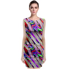 Multi Color Wave Abstract Pattern Sleeveless Velvet Midi Dress