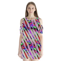 Multi Color Wave Abstract Pattern Shoulder Cutout Velvet  One Piece by Simbadda