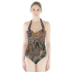 Swirl Colour Design Color Texture Halter Swimsuit