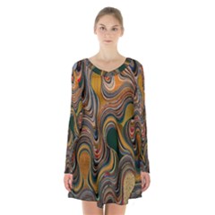 Swirl Colour Design Color Texture Long Sleeve Velvet V-neck Dress