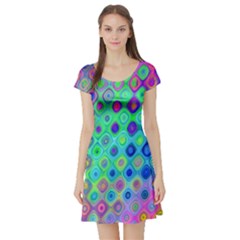 Background Texture Pattern Colorful Short Sleeve Skater Dress